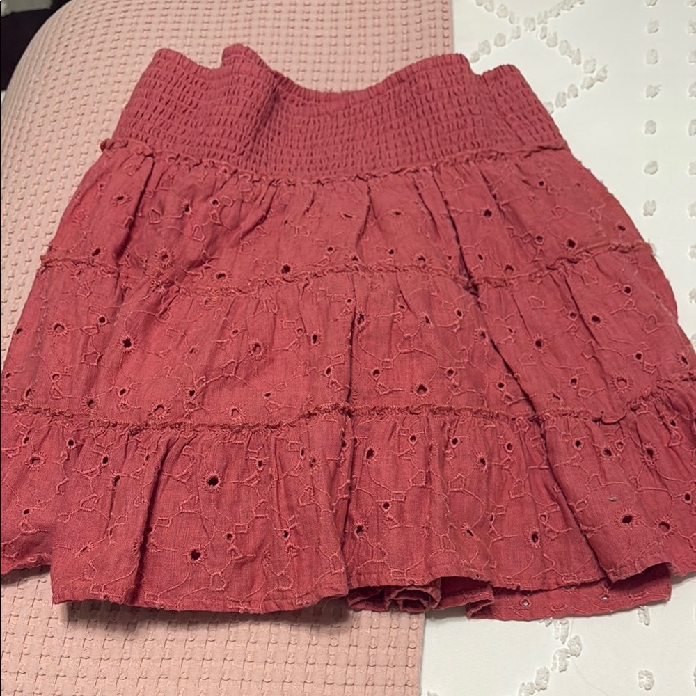 American Eagle Outfitters Red Eyelet Mini Skirt